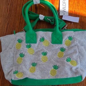 Wildfox Terry Tote Bag With Pineapple Applique E/Detachable Shoulder Strap NWT